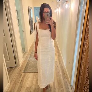 DISSH Aisle White Linen Bow Midi Dress